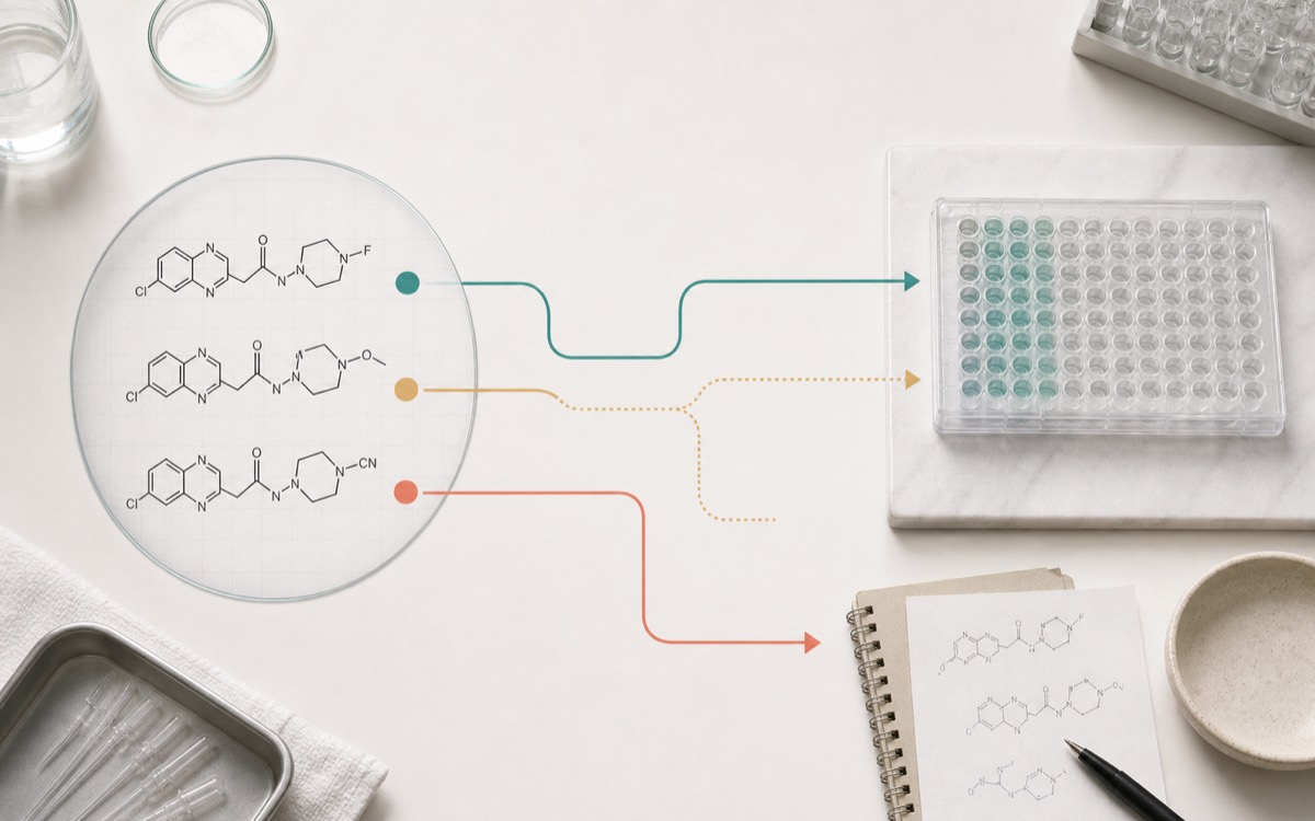 Illustrative compound series routed to a selective assay or expert review based on supported, ambiguous, and unsupported evidence states