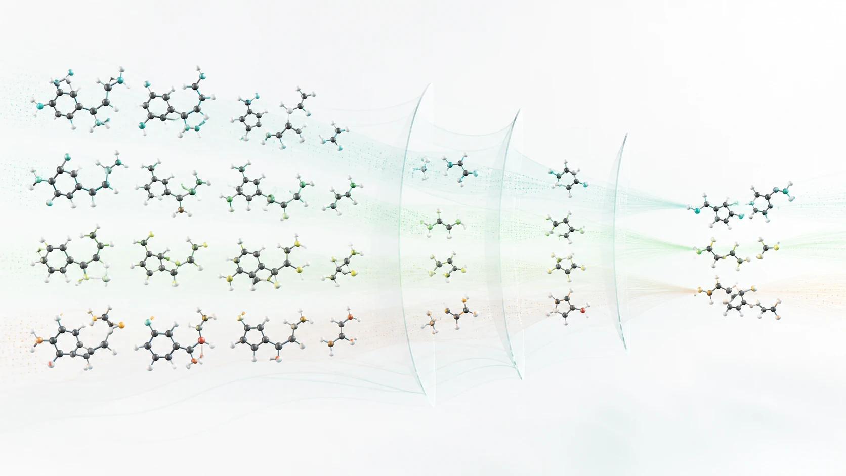 Four related chemical series pass through shared evidence filters and narrow to representative analogues